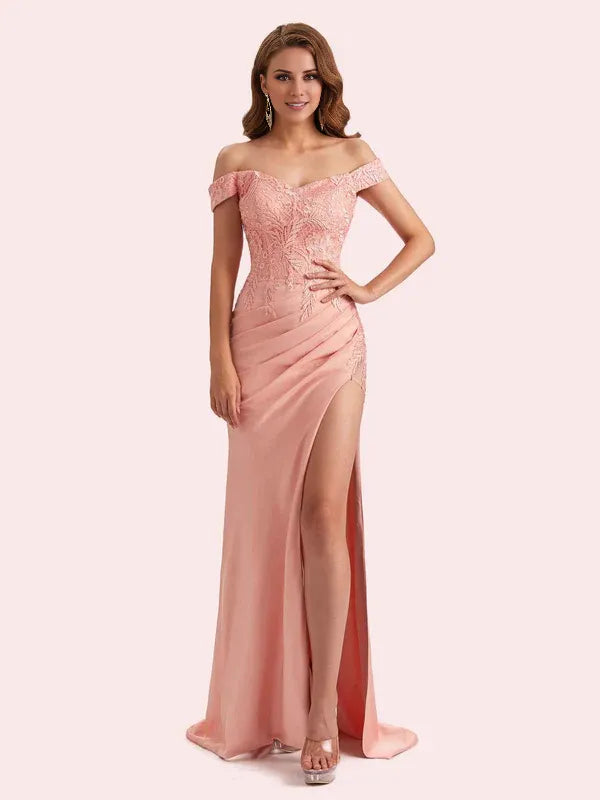 Robe Weitese élégante à épaules dénudées et fente latérale en satin doux, robe longue de demoiselle d'honneur pour mariage, robe de bal